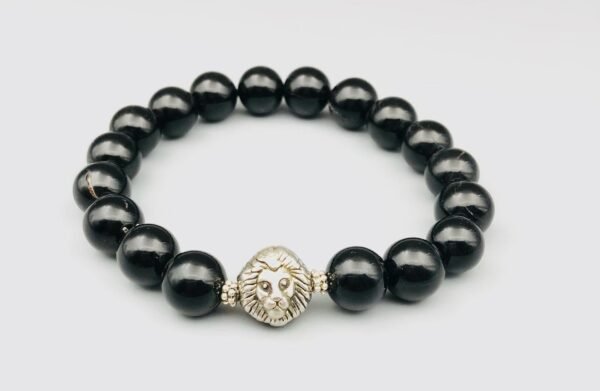 Black Agate Bracelet & Antique Lion Head