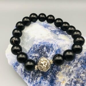 Black Agate Bracelet & Antique Lion Head