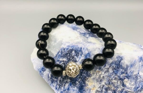 Black Agate Bracelet & Antique Lion Head