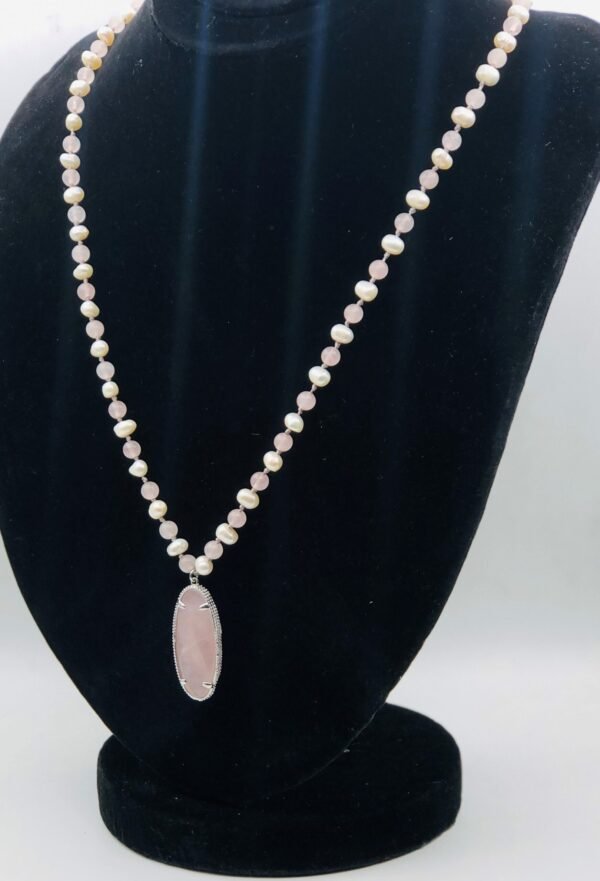 Rose Quartz Pearls Necklace - Image 2