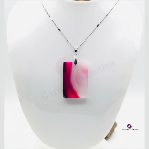 Pink & White Agate Pendant with 925-sterling silver chain