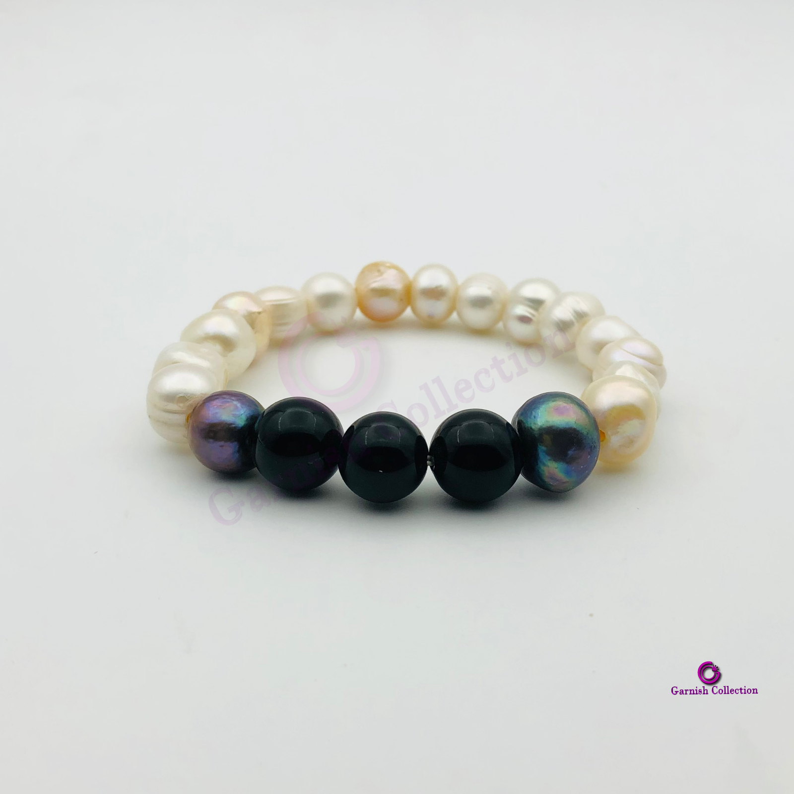 Pearls Beads & Black Agate Bracelet