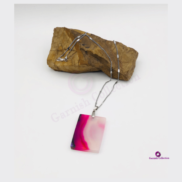 Pink & White Agate Pendant with 925-sterling silver chain