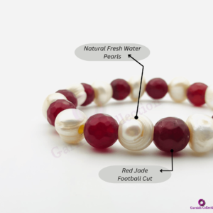 Red Jade & Lustrous Pearls Bead Bracelet