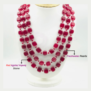 Radiant Red Agate/Aqeeq Stone & Freshwater Pearls Necklace