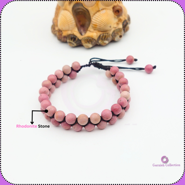 Natural Rhodonite 2-Row Rope Braided Bracelet