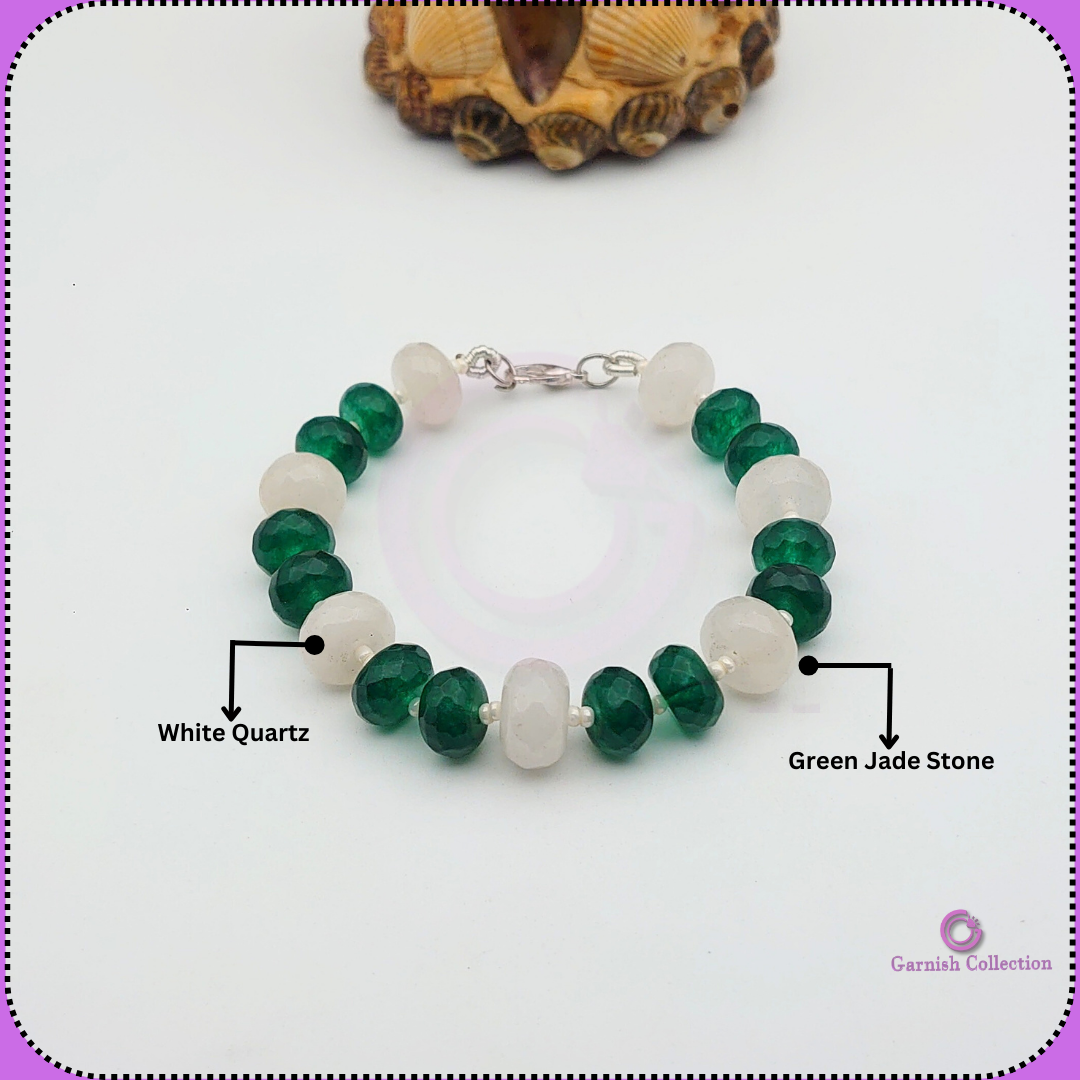 White Quartz & Green Jade Bracelet